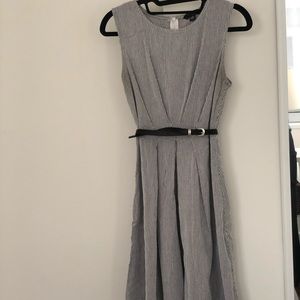 White and blue striped dress